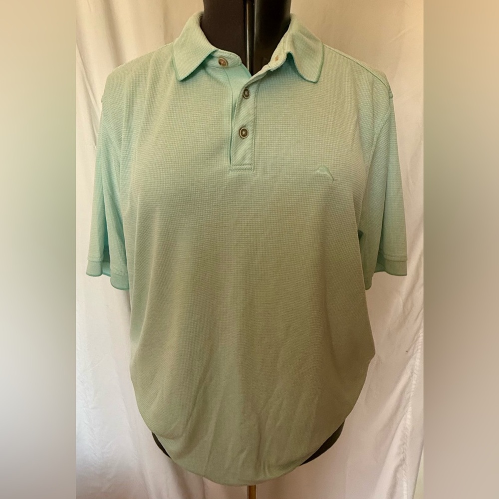 Tommy Bahama Polo Shirt Men L Light Turquoise Marlin Logo Resort Golf